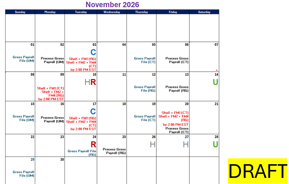 Example of  a Monthly view of a calendar with Holiday