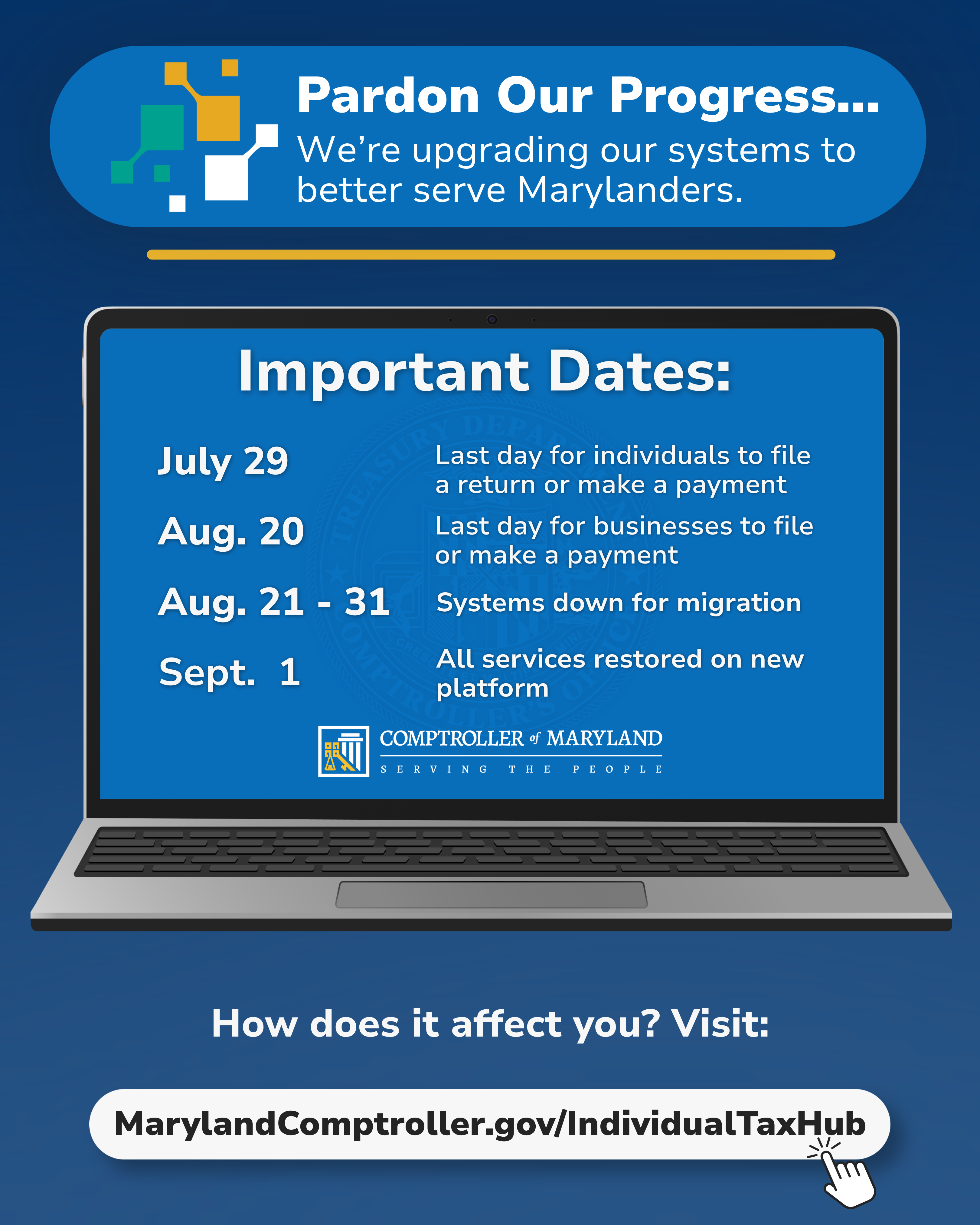 Important dates reminder that payments sent after July 29 will not be processed until September 1, 2026.