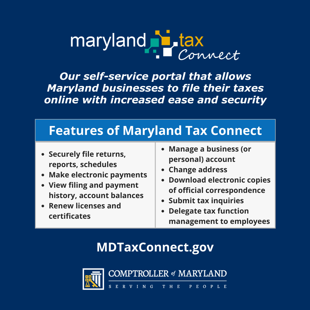 Features of  Our self-service portal that allows Maryland businesses to file their taxes online with increased ease and security