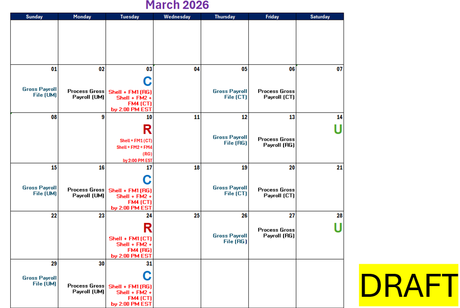 Example of  a Monthly view of a calendar without Holiday
