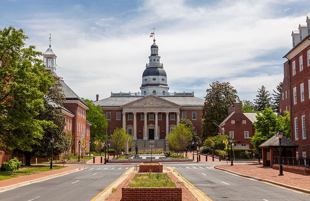 The front facade of the Maryland state house
