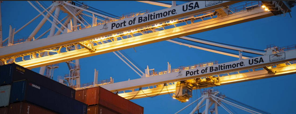 Looking up at a crane at the Port of Baltimore