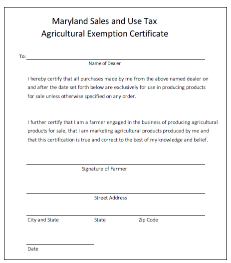 I hereby certify that all purchases made by me from the above named dealer on and after the date set forth below are exclusively for use in producing products for sale unless otherwise specified on any order. I further certify that I am a farmer engaged in the business of producing agricultural products for sale, that I am marketing agricultural products produced by me and that this certification is true and correct to the best of my knowledge and belief.
