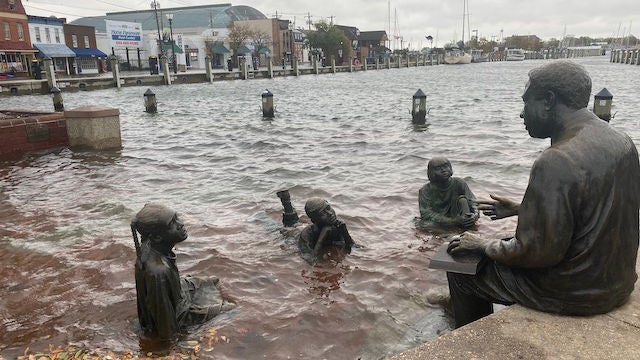 A view of downtown Annapolis Alex Haley statues underwater because of flooding