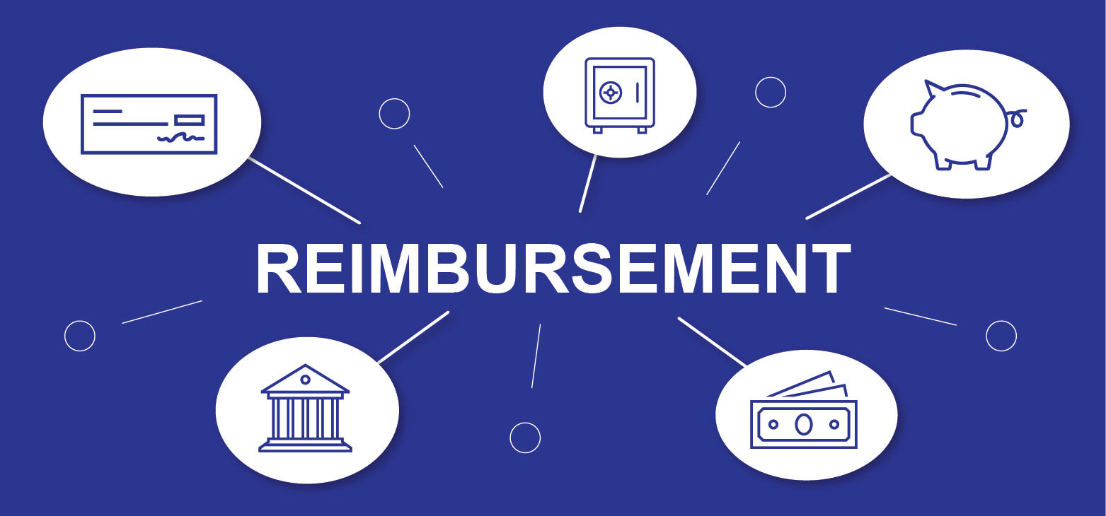 Reimbursement infographic with monetary and banking icons