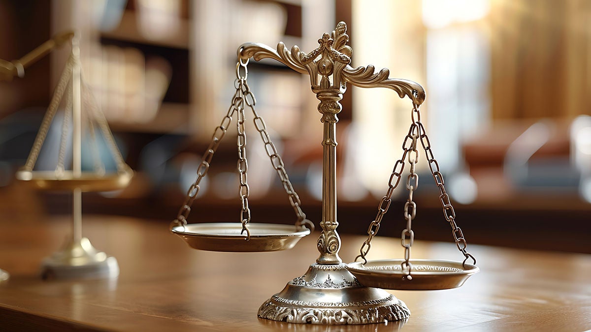 Scales of justice on a table