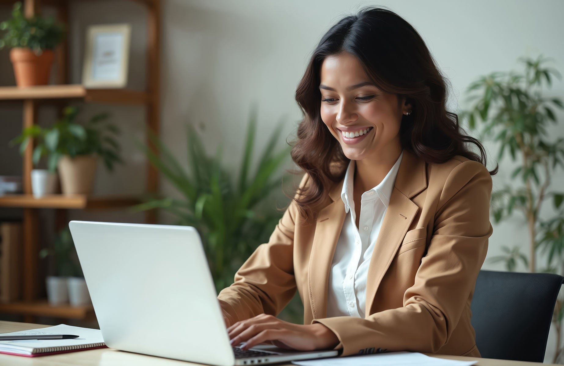 Happy businesswoman working in office