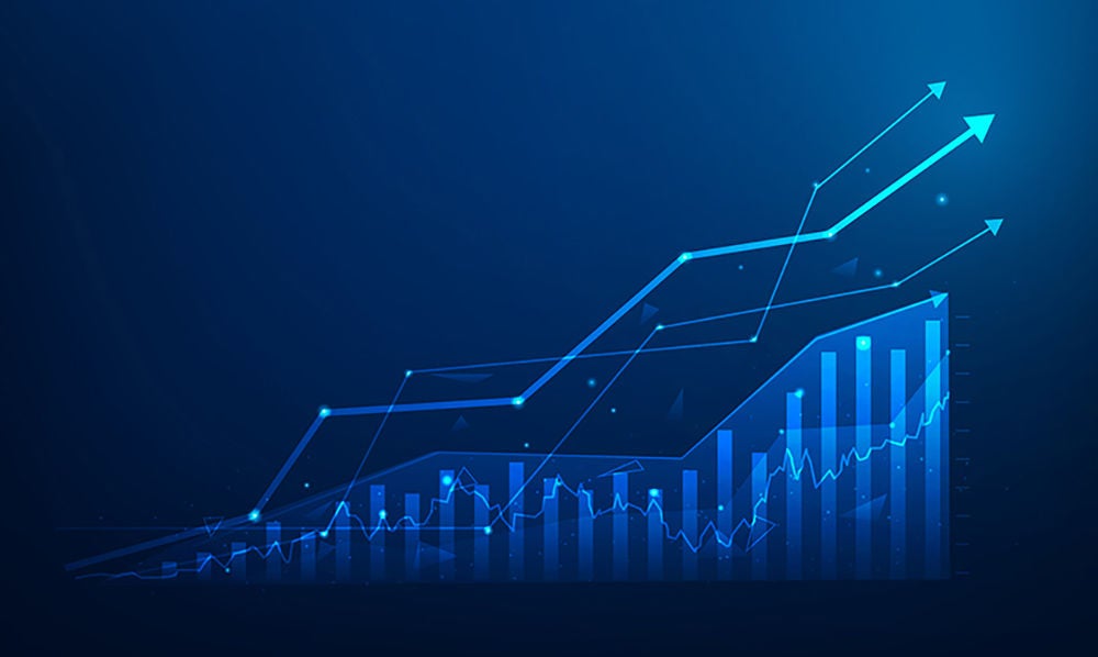 Graph with arrows point in an upward trend